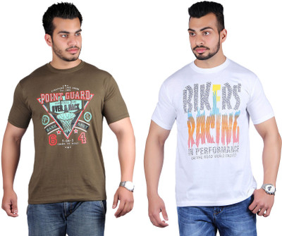 

Shineway Printed Men's Round Neck Multicolor T-Shirt(Pack of 2, Coffee;white
