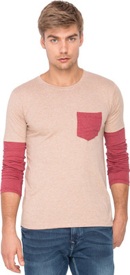 

Campus Sutra Solid Men Round Neck Brown, Red T-Shirt