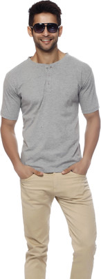 

Gritstones Solid Men's Round Neck Grey T-Shirt, Grey melange