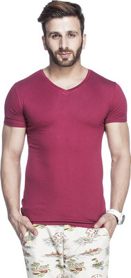 

Tinted Solid Men's V-neck Maroon T-Shirt