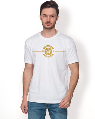 

Foyld Graphic Print Men's Round Neck White, Gold T-Shirt