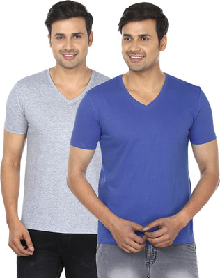 

FM Fashionmania Solid Men's V-neck Blue, Grey T-Shirt(Pack of 2, Royal blue