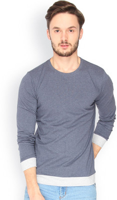 

Campus Sutra Solid Men Round Neck Blue T-Shirt, Blue melange