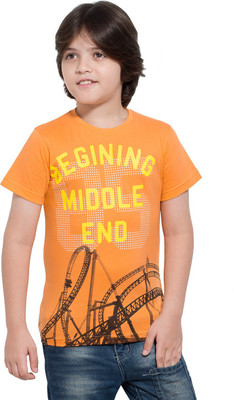 Maniac Boys Printed Cotton T Shirt(Orange, Pack of 1