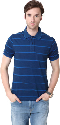 

Mudo Striped Men's Mandarin Collar Blue T-Shirt