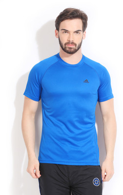 ADIDAS Solid Men's Round Neck Blue T-Shirt, Blubea
