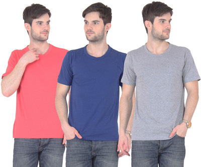 

FnMe Solid Men's Round Neck Multicolor T-Shirt(Pack of 3, Blue;gajri;grey