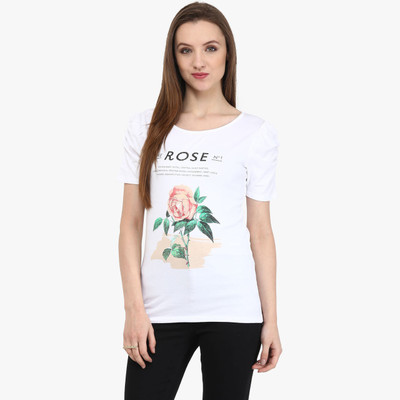 

Honey By Pantaloons Printed Women's Round Neck White T-Shirt