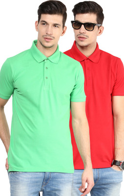

Yellow Submarine Solid Men's Polo Neck Green, Red T-Shirt(Pack of 2)