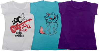 

IndiWeaves Girls Printed, Solid T Shirt(Multicolor, White & blue & purple