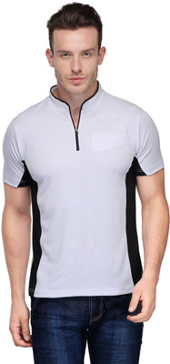 

Scott International Solid Men's Mandarin Collar White T-Shirt, Black;white