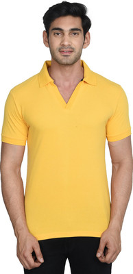 GINC Solid Men Polo Neck Yellow T-Shirt