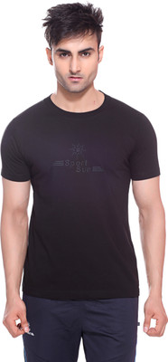 

Sport Sun Solid Men' Round Neck Black T-Shirt