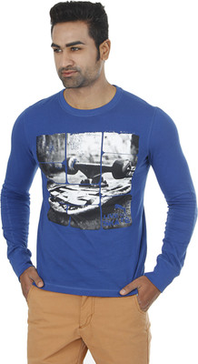 

Puma Printed Men's Round Neck Blue T-Shirt, Limoges