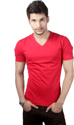 

Spur Solid Men' V-neck Red T-Shirt