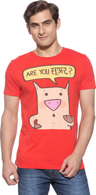 Chimp Graphic Print Men' Round Neck Red T-Shirt, Grenadine