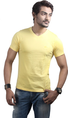 

Spur Solid Men' V-neck Yellow T-Shirt, Lemon