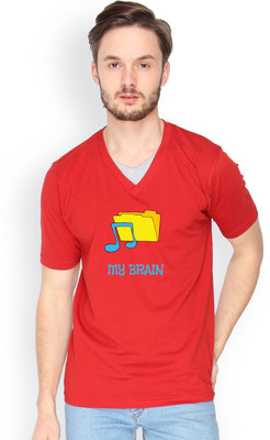 

Campus Sutra Printed Men V-neck Red T-Shirt
