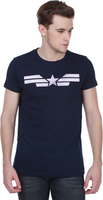 

White Kalia Printed Men's Round Neck Blue T-Shirt, Navy blue