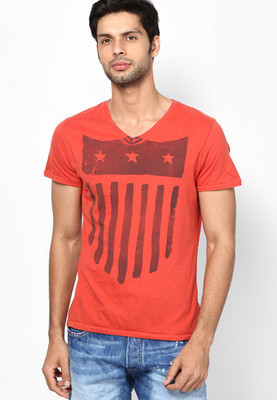 

Jack & Jones Graphic Print Men's V-neck Orange T-Shirt, Baked apple