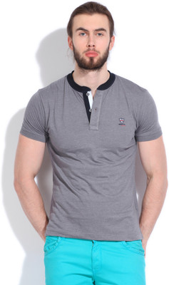 

Mufti Solid Men's Henley Grey T-Shirt, 27-grey melange
