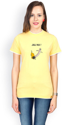 

Campus Sutra Printed Women's Round Neck Yellow T-Shirt