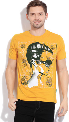 

Style Quotient Printed Men' Round Neck Yellow T-Shirt, Mustard