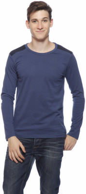 

Gritstones Solid Men's Round Neck Blue T-Shirt