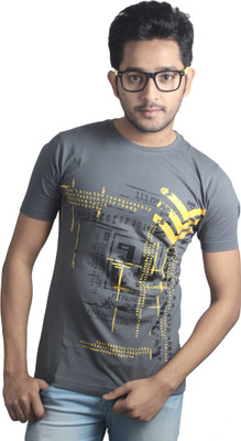 

Spur Printed Men's Round Neck Grey T-Shirt, Steel