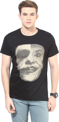 

White Kalia Printed Men's Round Neck Black T-Shirt