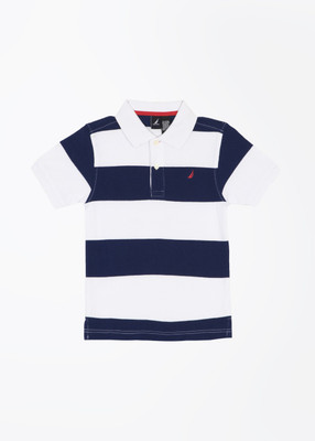 Nautica Boys Striped Cotton T Shirt(Multicolor, Pack of 1, 104