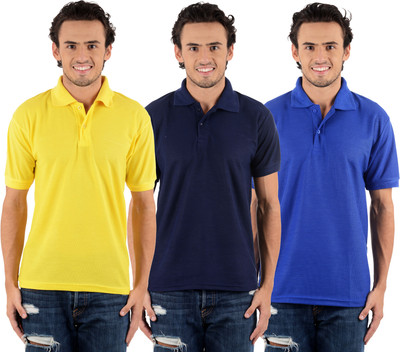 

Blaze Solid Men's Polo Neck Multicolor T-Shirt(Pack of 3, Dark blue;royal blue;yellow