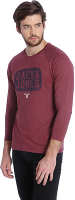 

Jack & Jones Printed Men's Round Neck Maroon T-Shirt, Burgundy