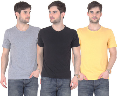 

E'Hiose Solid Men' Round Neck Multicolor T-Shirt(Pack of 3, Black;grey;yellow