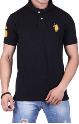 

Ganesh Creation Solid Men's Polo Neck Black T-Shirt, Black;red