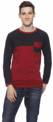 Gritstones Solid Men' V-neck Maroon T-Shirt