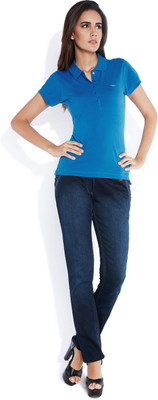 

Park Avenue Solid Women' Polo Neck Blue T-Shirt