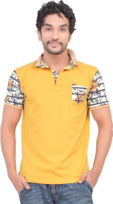 

Carbone Printed Men' Round Neck Yellow T-Shirt