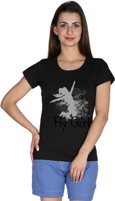 

Faireno Printed Women' Round Neck Black T-Shirt