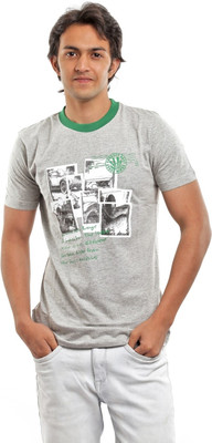 

BG69 Graphic Print Men's Round Neck Light Blue T-Shirt, Greymel