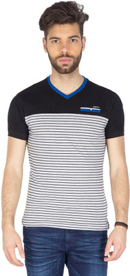 

Mufti Striped Men's V-neck Grey, Black T-Shirt, Grey melange