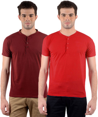 

Gallop Solid Men' Henley Multicolor T-Shirt(Pack of 2