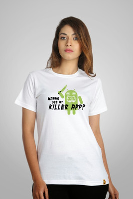 

Campus Sutra Printed Women's Round Neck White T-Shirt