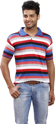 

Right Shape Striped Men' Polo Neck Multicolor T-Shirt, Royal blue