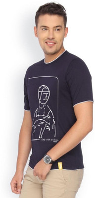 

Campus Sutra Printed Men Round Neck Blue T-Shirt