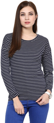 

Hypernation Striped Women' Round Neck Blue, White T-Shirt