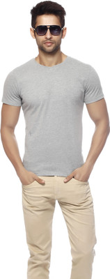 

Gritstones Solid Men's V-neck T-Shirt, Grey melange