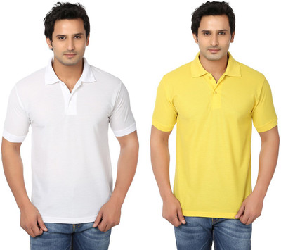 

Keepsake Solid Men' Polo Neck White, Yellow T-Shirt(Pack of 2, -wht-ylw-