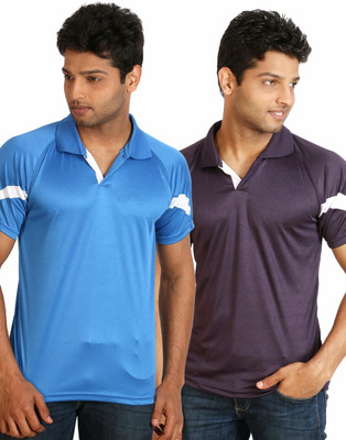 

Campus Sutra Solid Men Polo Neck Light Blue, Purple T-Shirt(Pack of 2)