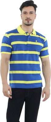 

The Cotton Company Striped Men' Polo Neck Blue T-Shirt, Blue;yellow
